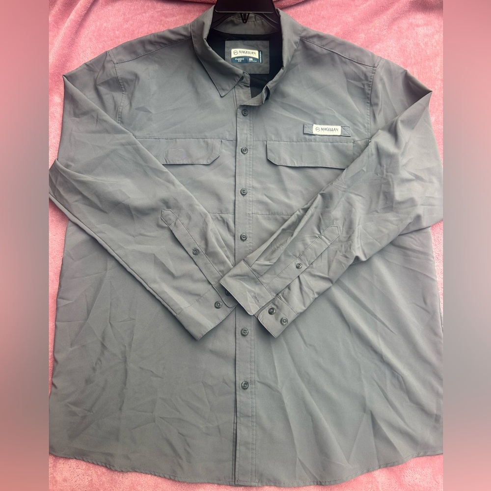 Magellan Classic Fit Long Sleeve Button Down Vented 2XL Gray Fishing Shirt G3